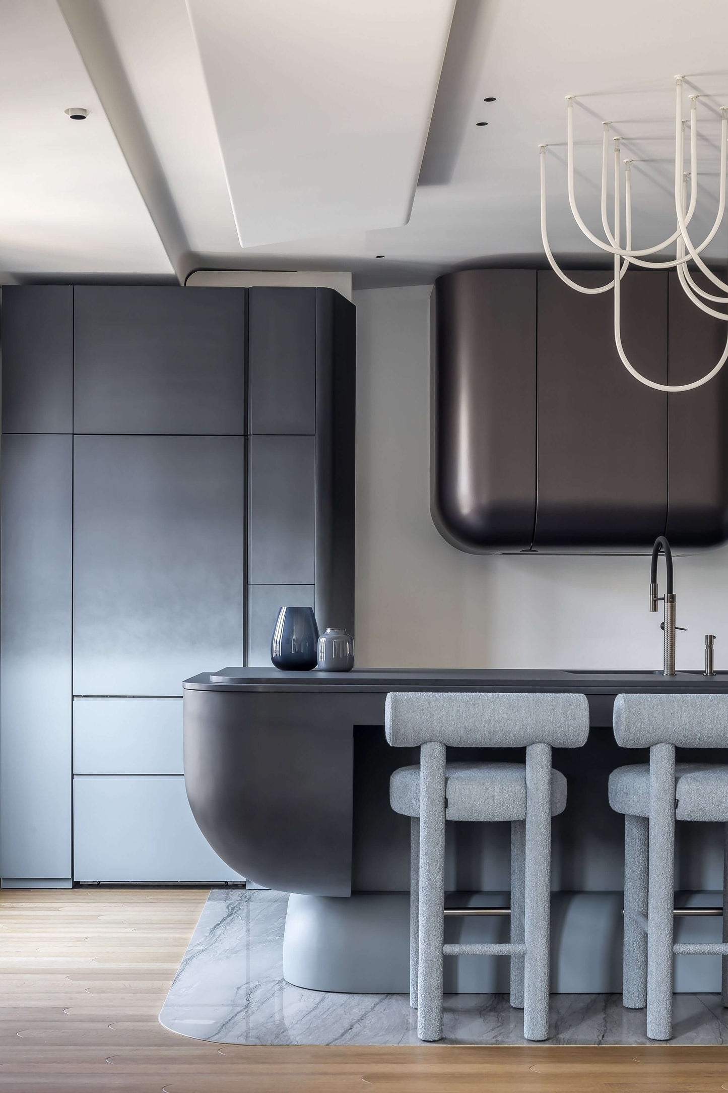 Modern kitchen interior with Gropius CS1 Bar Stools by Noom, designed by Kateryna Sokolova, celebrating the Bauhaus 100th anniversary.
