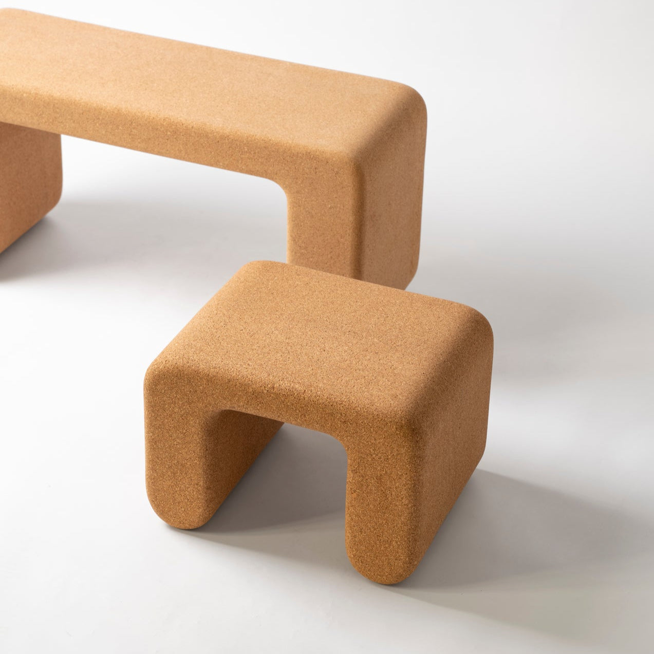 Beige bench and stool on a white background
