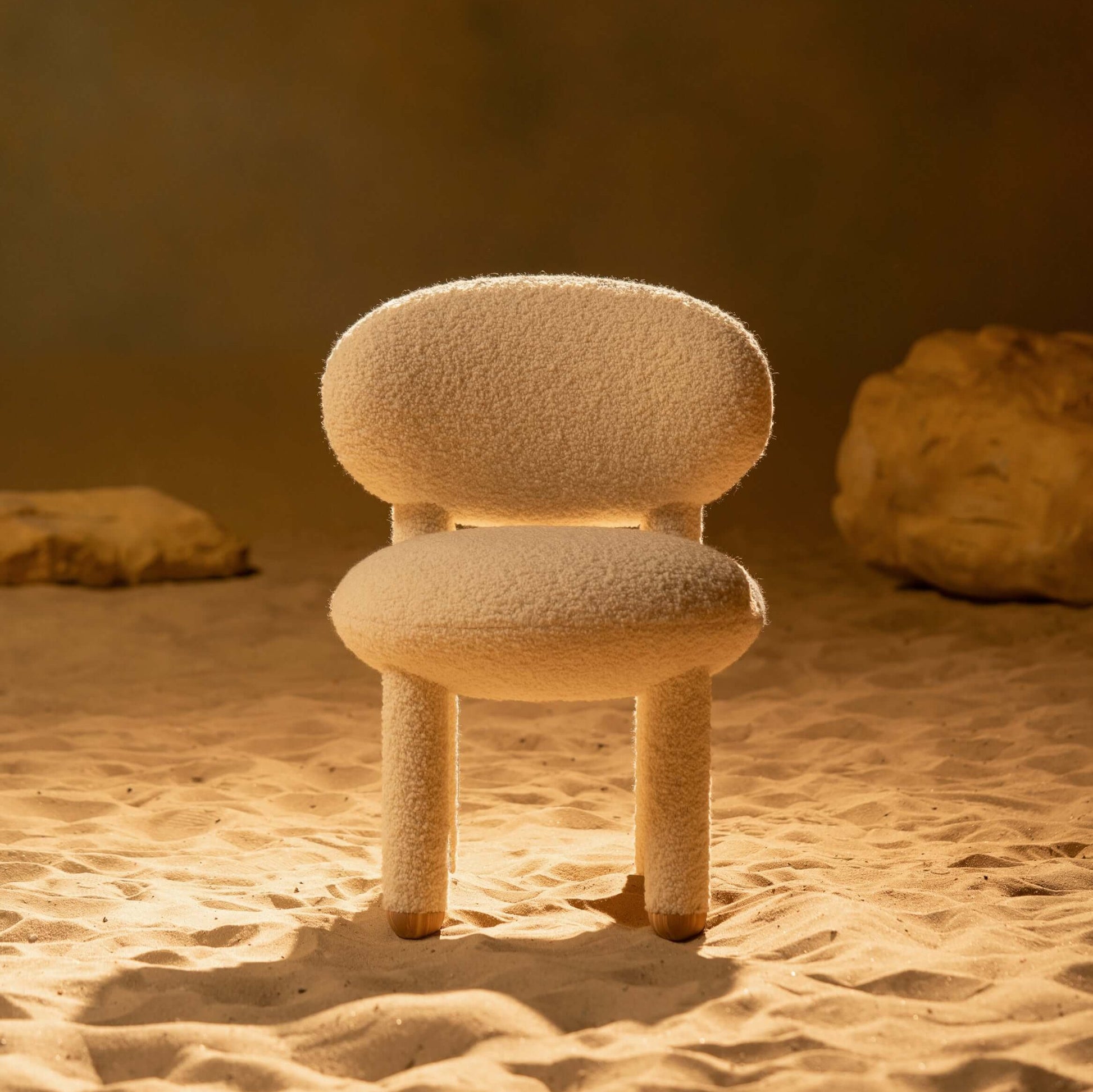 Modern designer Flock dining chair by NOOM home, featuring soft, voluptuous forms and a cozy texture.