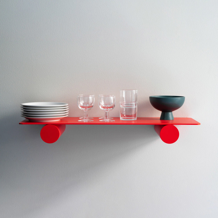 The raawii pipeline duo shelf in red, a modern design by Nicholai Wiig-Hansen