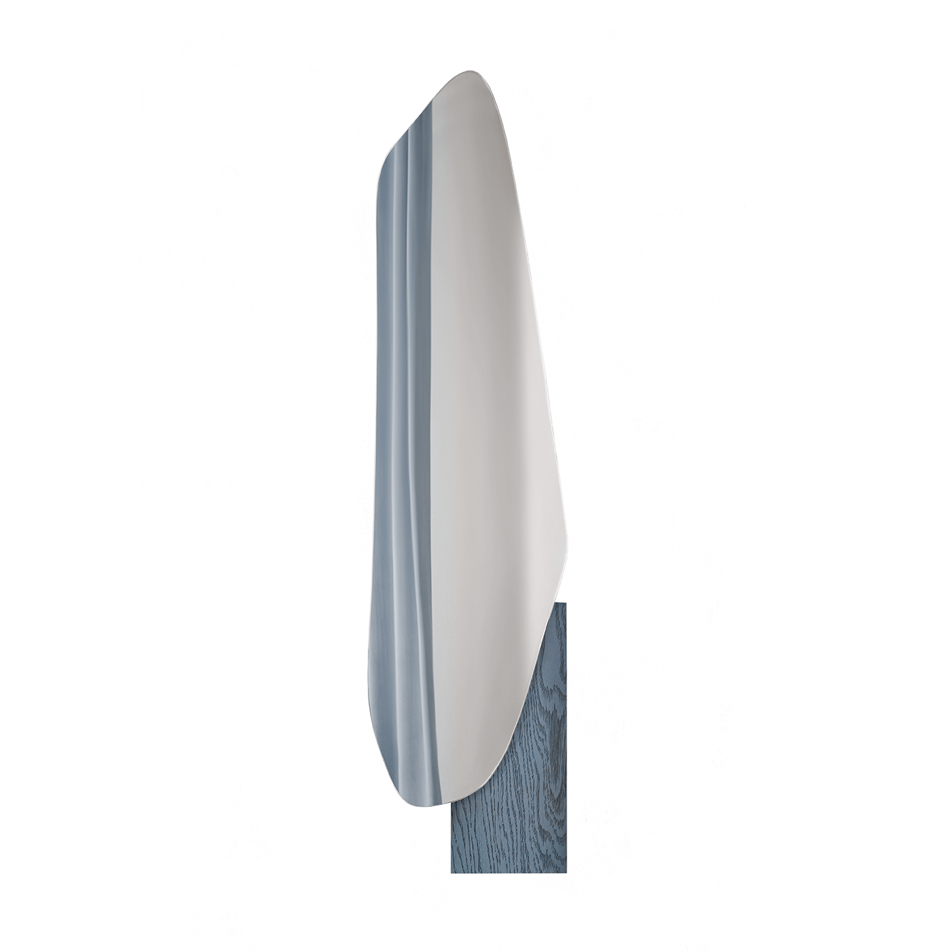 Irregular lake mirror by Noom with Sottsass veneer by Alpi, featuring stainless steel and marble design.
