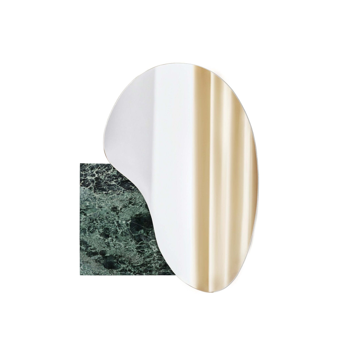 Irregular Lake Mirror 4 by Noom, designed by Maryna Dague & Nathan Baraness, featuring marble, Sottsass veneer, and stainless steel.