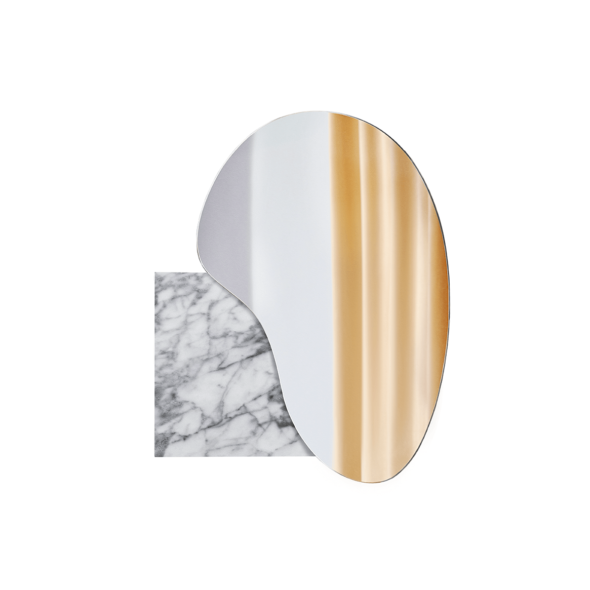 Irregular Lake Mirror by Noom with marble and stainless steel design, inspired by nature's shapes, by Maryna Dague and Nathan Baraness.