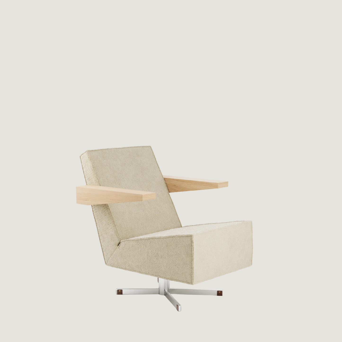 Press Room Chair by Spectrum, designed by Gerrit Rietveld in 1958, featuring modern lines and wooden armrests.