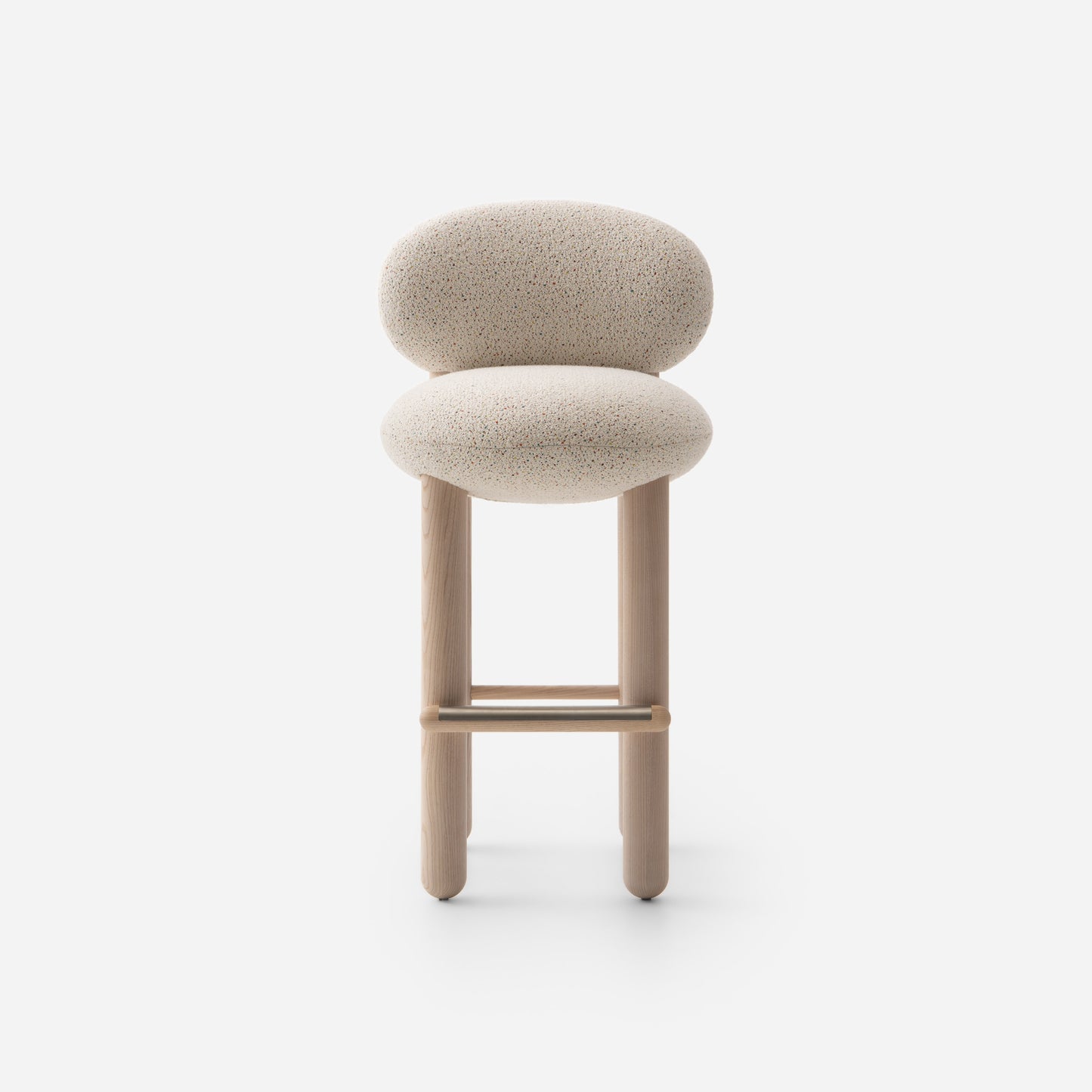 Modern Flock CS2 bar stool by Noom, featuring a soft seat and supportive curved back in a light design.